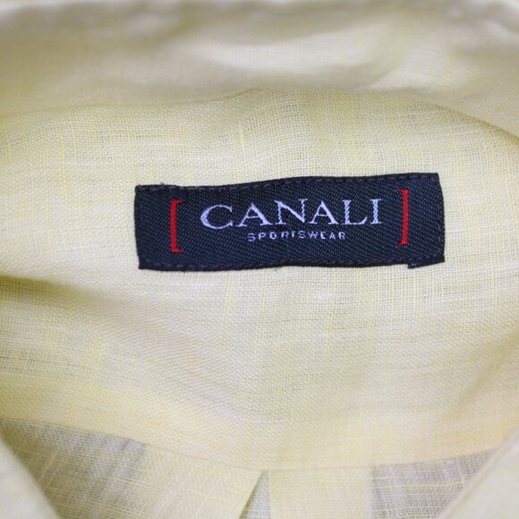 Canali Dress Shirt Mens Medium Yellow 100% Linen Long Sleeve Button Down - Picture 8 of 14
